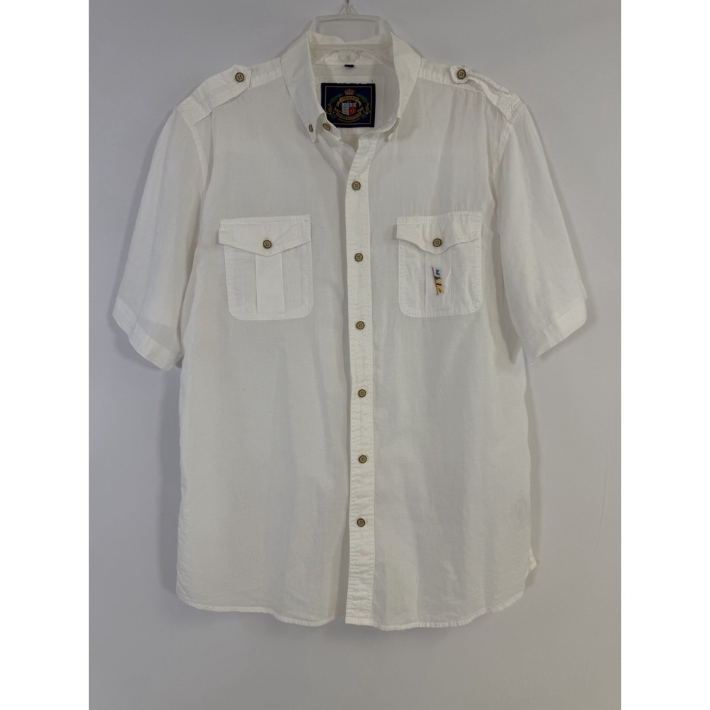 Vintage Pussers West Indies Mens Shirt Size L White Lightweight Nautical Coastal